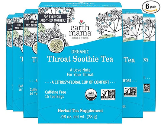Throat Soothie Tea with Elderflower for Immune Support | Formulated with No Licorice | Safe for Kids & During Pregnancy, 16-Count (Packaging May Vary, 6-Pack)