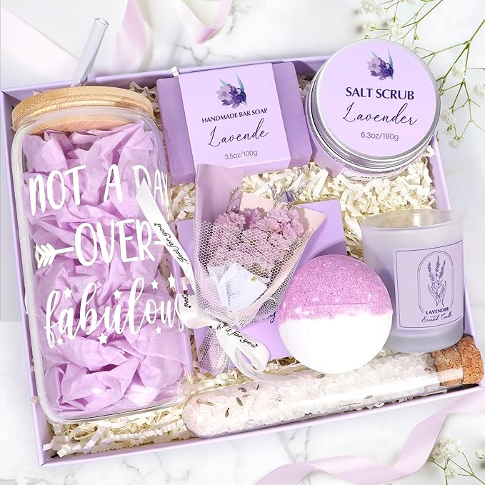 Spa Gift Baskets for Women, Birthday Gifts for Women, Lavender Gifts Set, Relaxing Spa Gift Box, Bath and Body Gift Set for Her Mom Wife Sister, Friends, Self Care Gifts for Woman Mother's Day Gifts