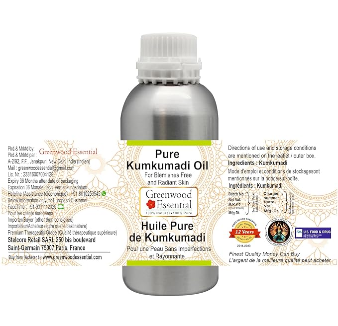 Pure Kumkumadi Oil For Blemishes Free and Radiant Skin Premium Therapeutic Grade for Hair, Skin & Aromatherapy 630ml (21 oz)