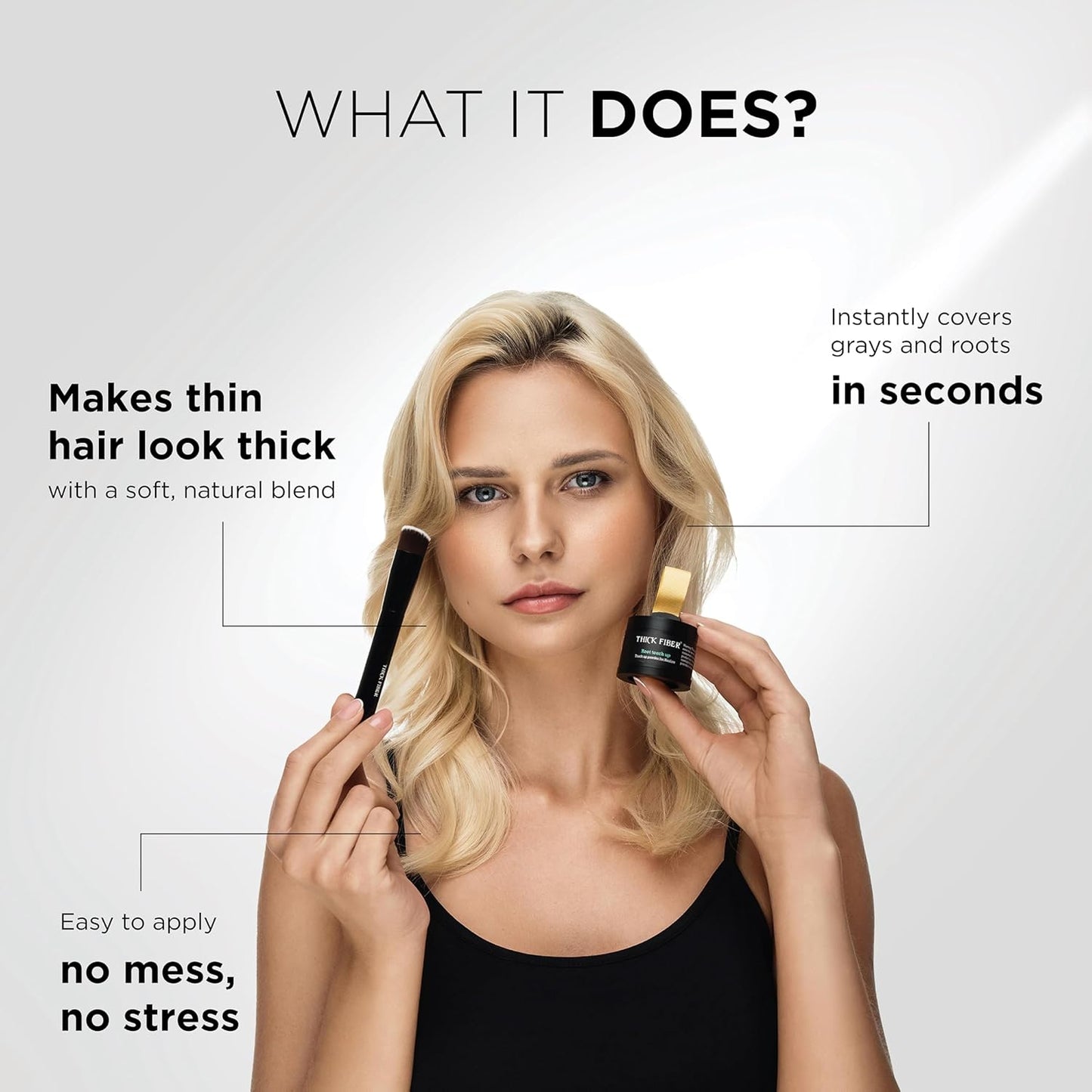 THICK FIBER Root Touch Up Concealer - Hairline Powder for Thinning Hair, Water & Sweat Resistant Hair Loss Cover Up Set with Brush (Light Blonde)