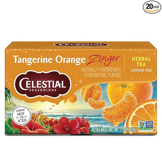 Celestial Seasonings Tangerine Orange Zinger Herbal Tea, Caffeine Free, 20 Tea Bags Box