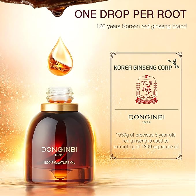 Donginbi 1899 Signature Oil - Face Oil for Women with Red Ginseng Extraction Technology, Jojoba Seed Oil & Sweet Almond Oil, Korean Skin Care, 0.88 floz / 25ml