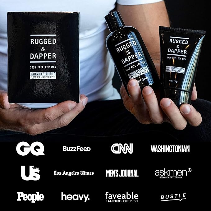 RUGGED & DAPPER Daily Duo Skincare Set for Men | Includes Age + Damage Defense Moisturizer & Daily Power Scrub Face Wash