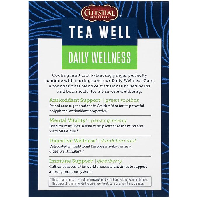 Celestial Seasonings TeaWell Herbal Tea, Daily Wellness, Organic Ginger Mint, 12 Count