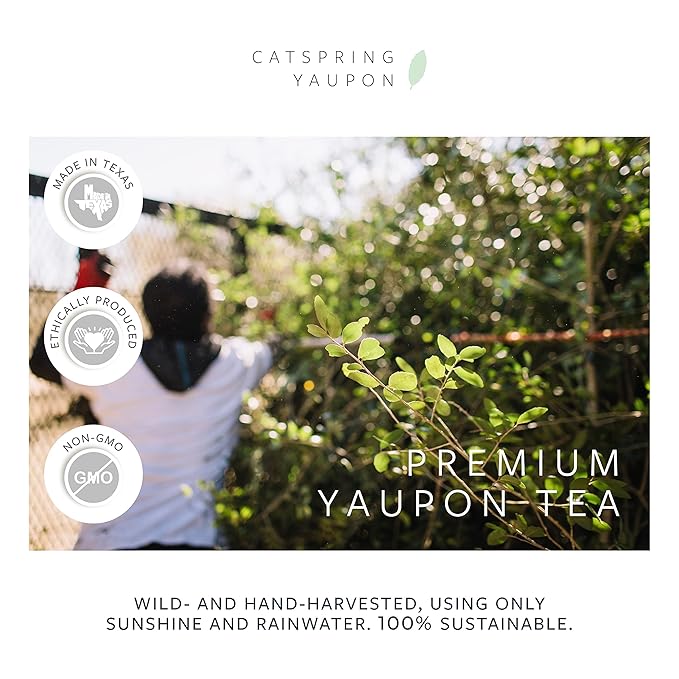 CatSpring Marfa Dark Roast Black Yaupon Tea - Naturally Caffeinated Texas Tea, Individually Packed Herbal Teabags, 16 Bags per Box