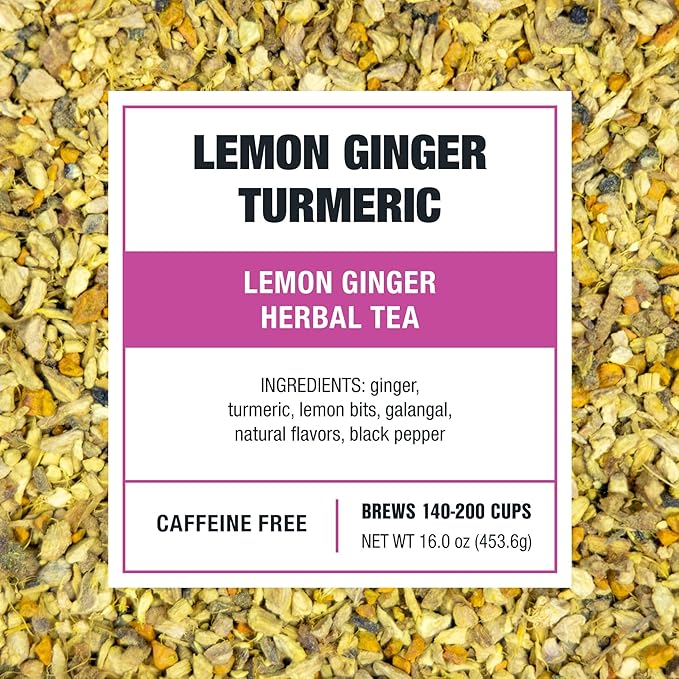 Tiesta Tea - Lemon Ginger Turmeric | Loose Leaf | Lemon Ginger Herbal Tea | Premium Non-Caffeinated Herbal Blend | Make Hot or Iced & Brews Up to 200 Cups | 16 Ounce Resealable Bulk Pouch