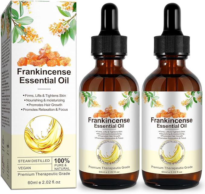 Premium Frankincense Essential Oil 2PCS– 100% Pure & Natural, Therapeutic Grade for Skin, Face & Aromatherapy | Best Frankincense Oil for Face, Wrinkles & Scars | Deeply Nourishing