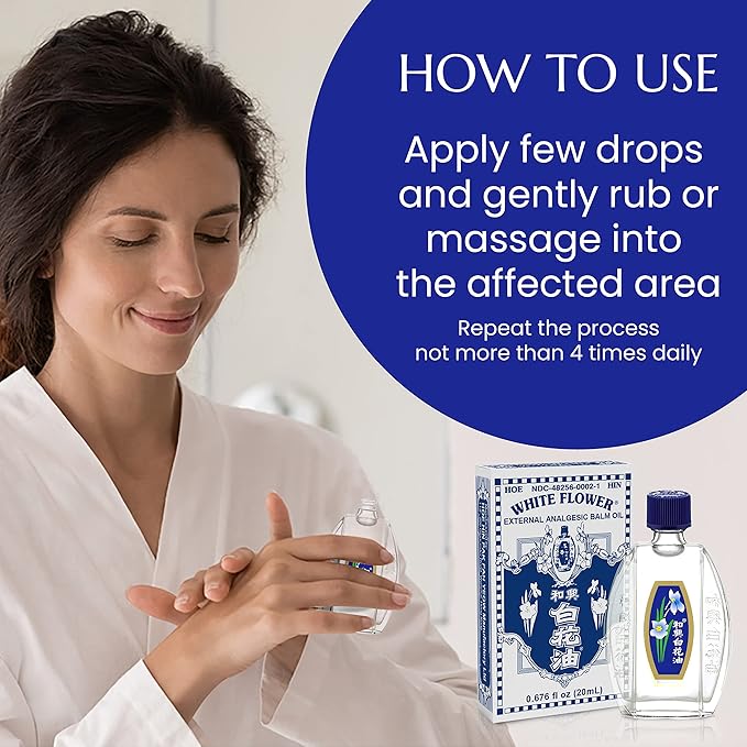 White Flower External Analgesic Balm Oil Combo 20ml/0.676flOz + 2.5ml/0.085flOz, Muscle Joints Topical Arthritis Pain relief, Eucalyptus Levander Peppermint Massage Oil Authentic US import(2 Pack)