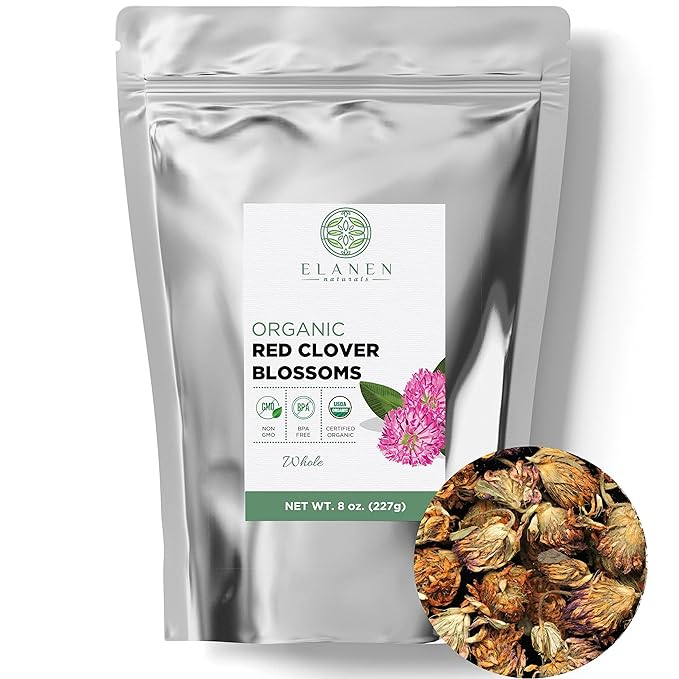 Organic Red Clover Blossoms 8 oz. (227g), USDA Certified Organic Red Clover Blossom Tea, Whole