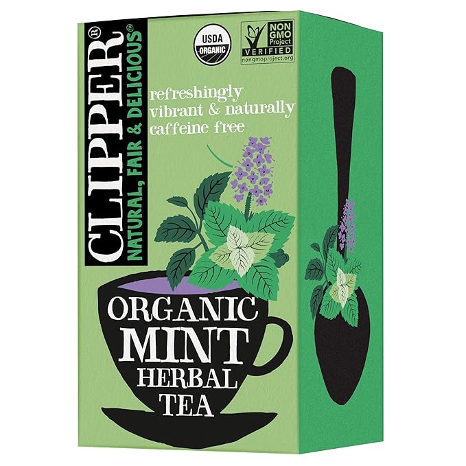 Clipper Tea Mint Herbal Teabags – Caffeine Free, USDA Organic, Great Hot or Iced – Refreshing, Natural, Fair & Delicious – 20 Tea Bags