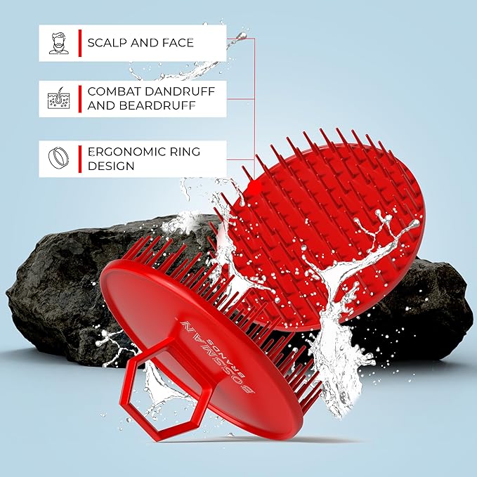 Bossman Scalp Massager & Shampoo Brush (Red) – Head Scrubber, Beard Exfoliator & Dandruff Control for Hair & Beard