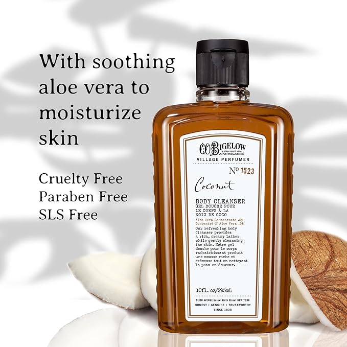 C.O. Bigelow Apothecary Duo, Coconut Body Care Gift Box with Body Soap & Lotion, Gift Set of Two - Moisturizing Lotion & Liquid Body Wash for Dry Skin - 10fl oz Each
