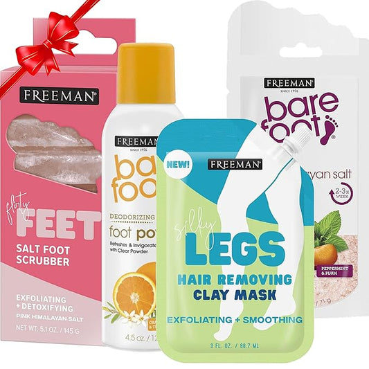 Freeman Foot Spa Mother's Day Gift Basket, Relaxing Spa Self Care Gift For Women, 4 Piece Pampering Foot Repair Kit includes Foot Soak, Scrub, Mask and Foot powder, Mothers Day Gift for Her