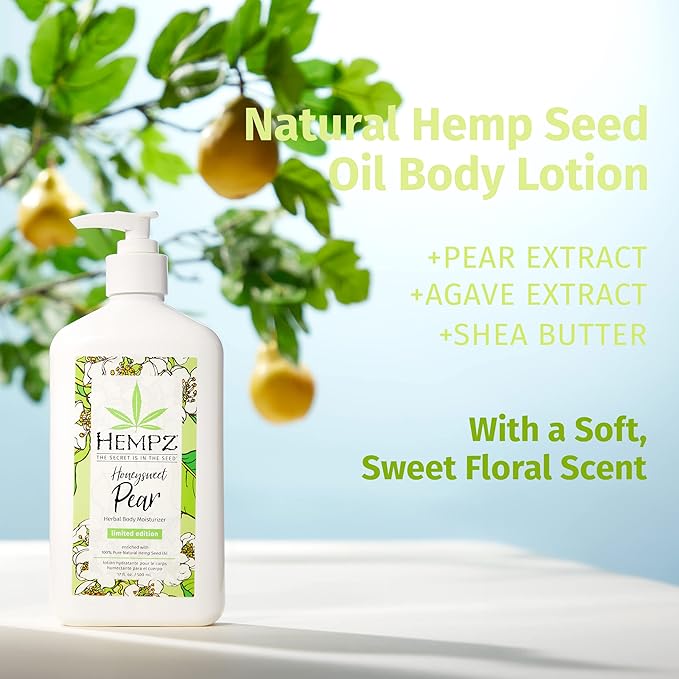 Hempz Body Lotion - Honeysweet Pear Limited Edition Daily Moisturizing Cream, Shea Butter, Agave, Pear Fruit Hand and Body Moisturizer - Skin Care Products, Hemp Seed Oil - 17 Fl Oz
