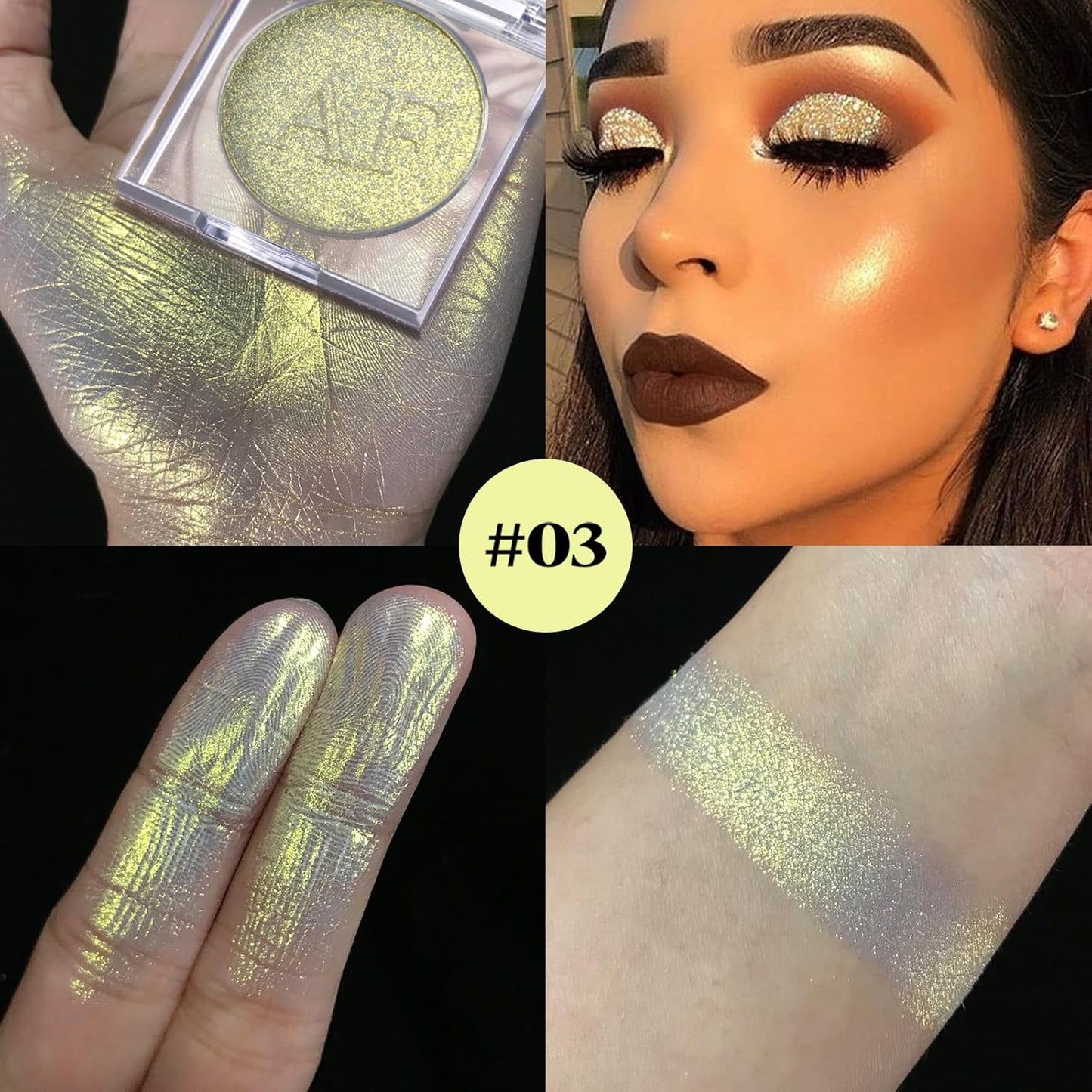 Highlighter Makeup Palette, Long Lasting New Formula, Dazzling Yellow-Gold Shimmer, Sheer Gold Base, Ideal for Face and Body Contour and Cheek Highlight (#03) Yellow-Gold Dazzling Shimmer,#3