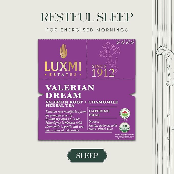 Luxmi Estates - Valerian Dream - Organic Valerian Root Tea for Sleep - Loose Leaf - 50g (25 Cups) | with Valerian Root, Chamomile & Lavender | Perfect Wellness Sleep Tea