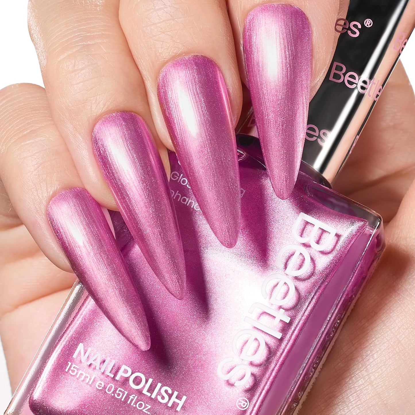 Beetles Sakura Pink Pearl Nail Polish - 15ml Quick Dry & Long Lasting Shimmer Art Effect for Nail Salon DIY at Home