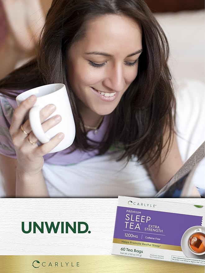 Carlyle Sleep Tea Extra Strength | 60 Tea Bags | Caffeine Free | Bedtime Tea | Herbal Blend with Valerian Root | Vegetarian, Non-GMO, Gluten Free