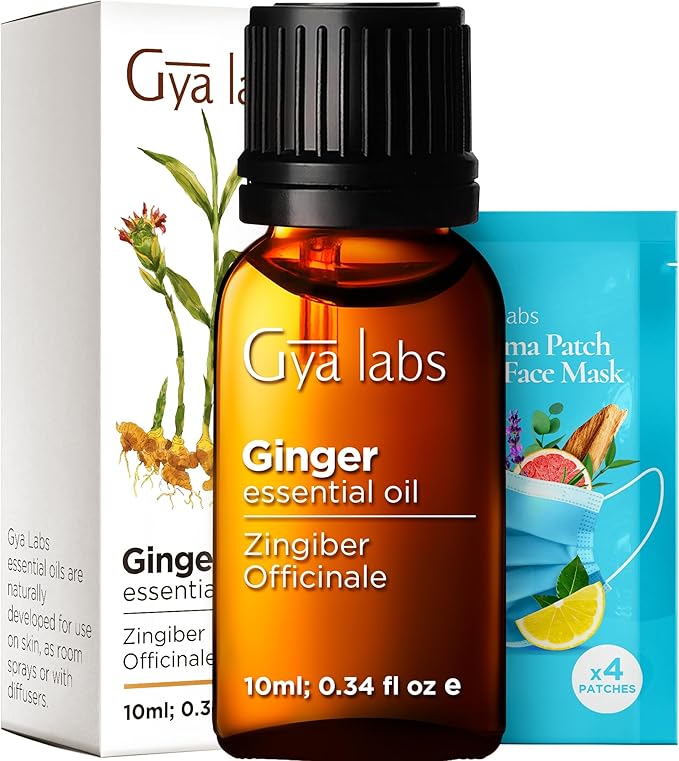 Gya Labs Ginger Essential Oil - 0.34 Fl Oz - Ginger Oil for Massage, Diffuser, Hair, Skin, Body & Candle Making - Warming & Spicy Scent