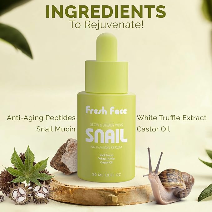 Face Fresh Snail Mucin Serum + Peptides for Glass Skin – 97% Snail Essence Hydrating Serum 30 ml 1.0 fl.oz – Anti Aging Hyaluronic Acid Serum – Reduces Wrinkles, Acne, Scars & Moisturizes Skin