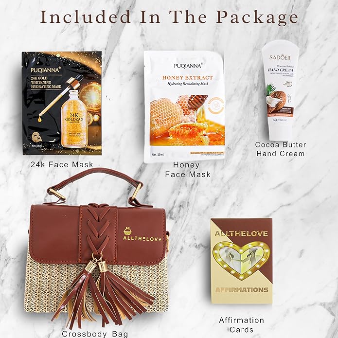 New Mom Spa Package – Luxury New Mom Care Set for Women with Chic Rattan Purse, Clickable Planner Download, Affirmation Cards, Hydrating Masks & Lotion – Thoughtful Gift for New Moms