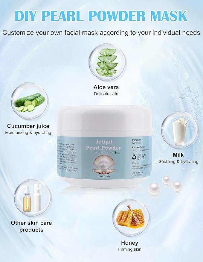 Freshwater Pearl Powder Organic, 150g100% Natural Pearl Powder, DIY Skincare —DIY Antioxidant, Deep Cleansing, Pore-Shrinking, Anti-Aging Mask