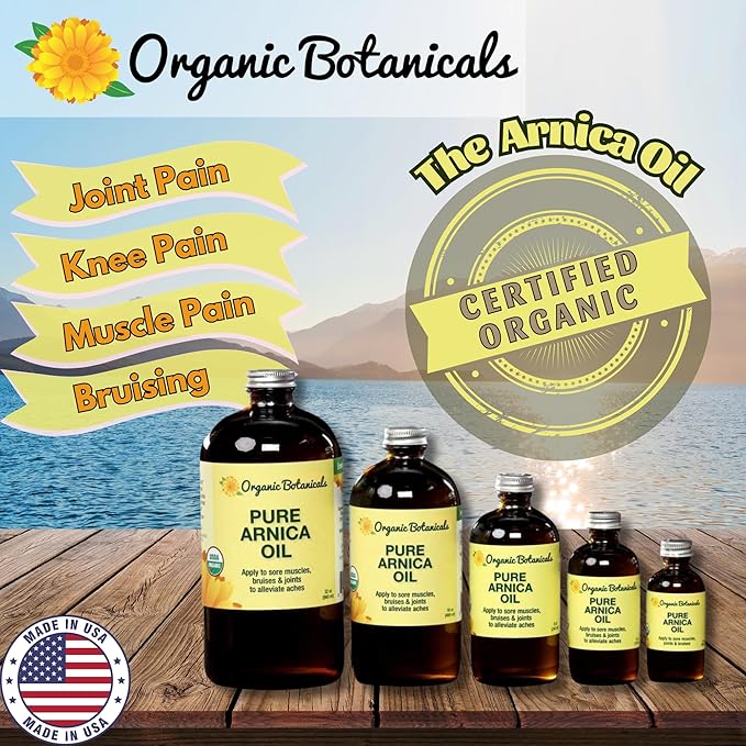 Arnica Oil - Pure Organic Muscle Discomfort Bottle - Organic Arnica Oil for Bruising and Swelling, Arnica Montana Oil for Muscle and Joint Discomfort, Arnica Massage Oil (16 oz)
