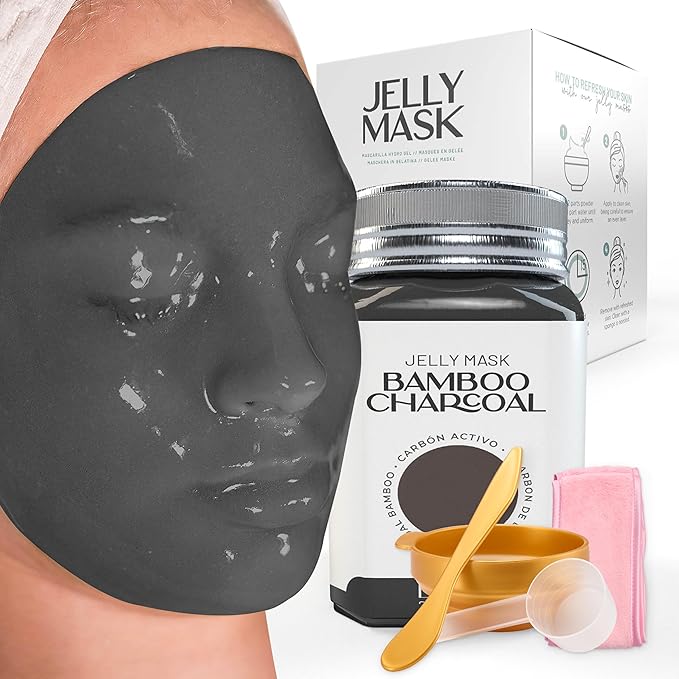 BRÜUN Jelly Mask Jar Bamboo Charcoal Peel-Off Face Care Rubber Mask | 23 fl oz Skin Care Moisturizing Gel Mask Jar Spa Set