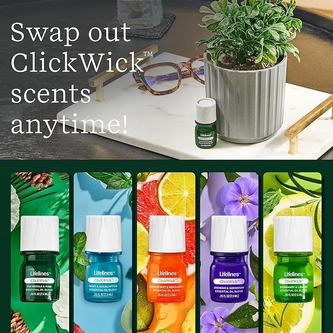 ClickWick Essential Oil Blends for Lifelines Diffusers, 4-Pack Discovery Set - Essential Oil Blend Refill for Candle, Plant & Shower Aromatherapy Diffuser - Fragrance for Diffusers