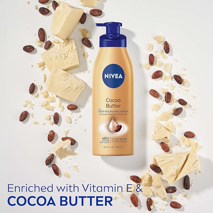 NIVEA Cocoa Butter Body Lotion with Deep Nourishing Serum, 16.9 Fl Oz Pump Bottle (Pack of 2)