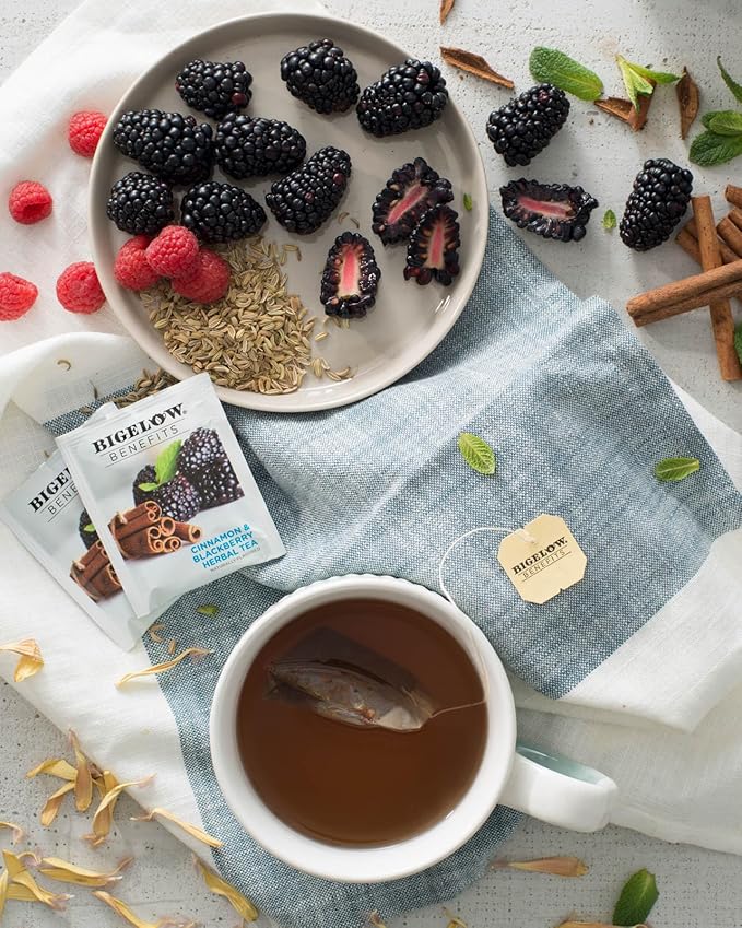 Bigelow Benefits Balance Cinnamon and Blackberry Herbal Tea, Caffeine Free, 18 Count (Pack of 6), 108 Total Tea Bags