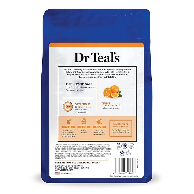 Dr Teal's Pure Epsom Salt Soak, Glow & Radiance with Vitamin C & Citrus Essential Oils, 3 lbs (Pack of 4)
