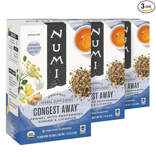 Numi Organic Congest Away Tea, 16 Tea Bags (Pack of 3), Fennel, Peppermint, Ginger and Licorice, Caffeine Free