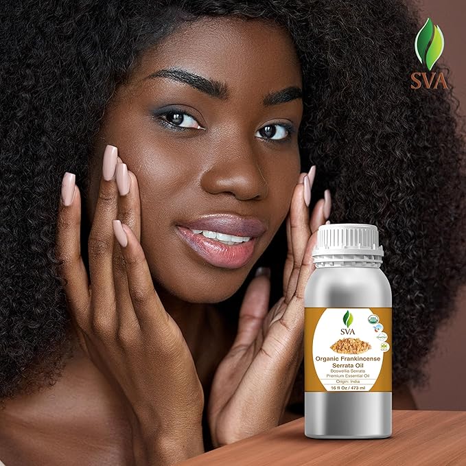 SVA Organic Frankincense Essential Oil – 16 Fl Oz – 100% Natural Boswellia Serrata Oil - for Diffuser, Hair Care, Face, Skin Care, Aromatherapy, Scalp and Body Massage, Soap and Candle Making