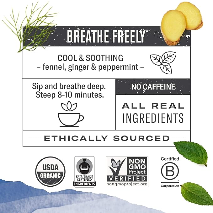 Numi Organic Congest Away Tea, 16 Tea Bags (Pack of 3), Fennel, Peppermint, Ginger and Licorice, Caffeine Free