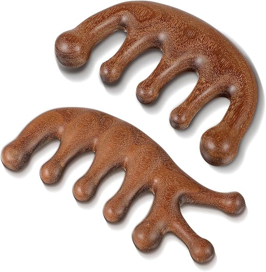 Scalp Massage Comb 2PCs, Wooden Wide Tooth Loc Comb, Natural Sandalwood Head Massager Tool, Hair Growth Scalp Massage Comb for Women Men, Meridian Comb for Head