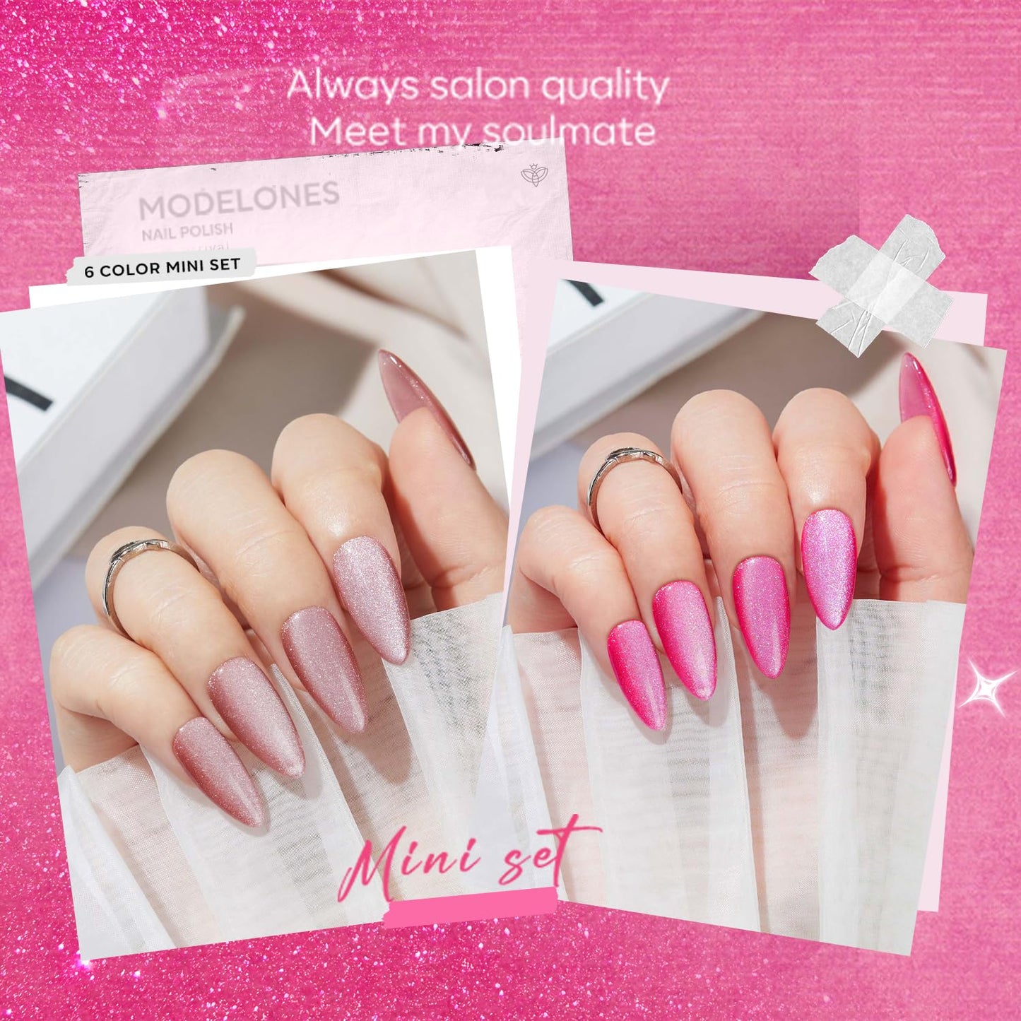 modelones Cat Eye Nail Polish Set, 6 Colors Magnet Dark Red Black Pink Shimmer Glitter Quick Dry Nail Polish Set Bulk Manicure Diy Nail Art Salon Home Gift for Women Girl