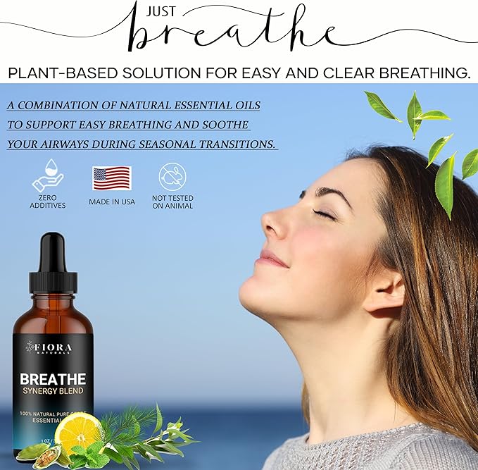 Breathe Essential Oil for Diffuser - Essential Oil Blend with Eucalyptus Peppermint Tea Tree and Peppermint, Breathe Easy Essential Oil for Humidifier, Rub, and Aromatherapy