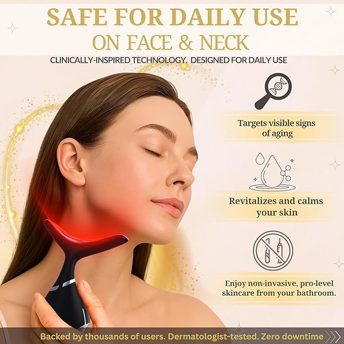 Red-Light-Therapy-for-Face and Neck, Facial Massager Triple Action Portable Beauty Device. LED, Thermal, and Vibration for a Radiant Appearance