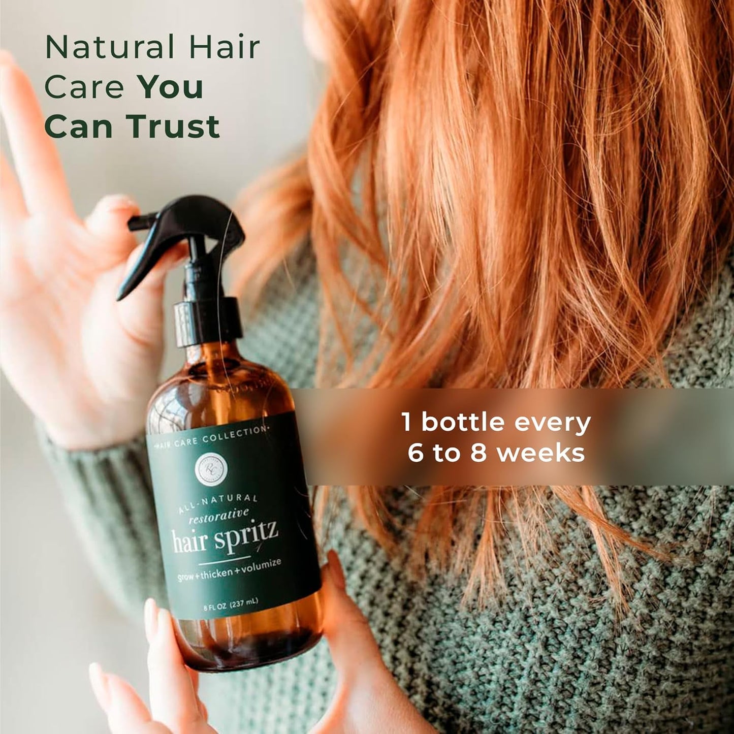 Rowe Casa Organics Natural Restorative Hair Spritz with Witch Hazel & Therapeutic Essential Oils, Hand-Crafted Hair Volumizer, Thickener, & Growth Booster, 8 Fl. Oz.