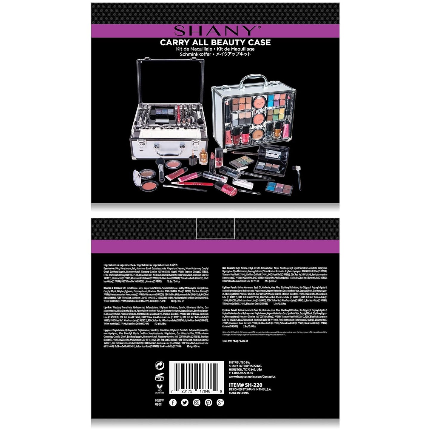 SHANY Carry All Trunk Makeup Train Case with Re-usable Aluminum Makeup Storage Case. Non Toxic Color Make up Set with Eye palettes, Blushes,Makeup Powders, Manicure, Pedicure and Makeup Brushes.