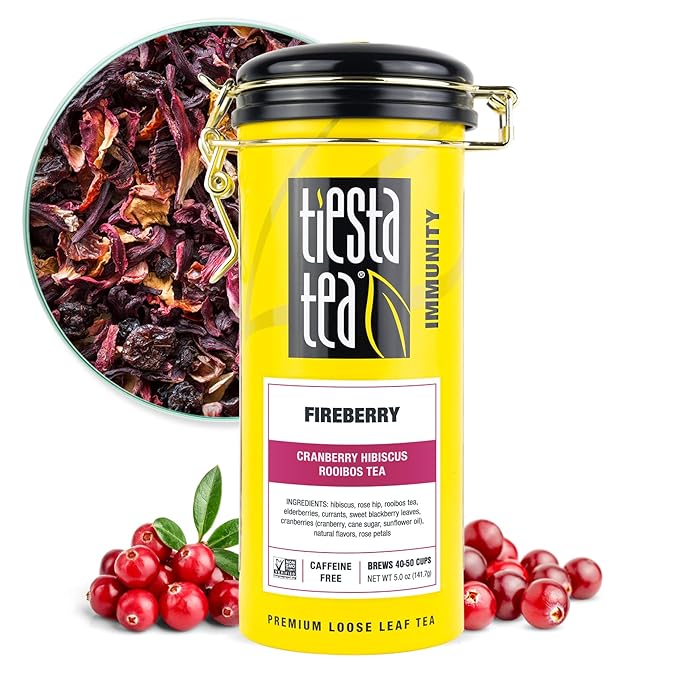 Tiesta Tea - Cranberry Hibiscus Rooibos Tea, Fireberry | Loose Leaf | Herbal Blend with Hibiscus, Cranberry, Currants, Rooibos | Brew Hot or Iced | 50 Cups in Resealable Pouch | 5 Ounce