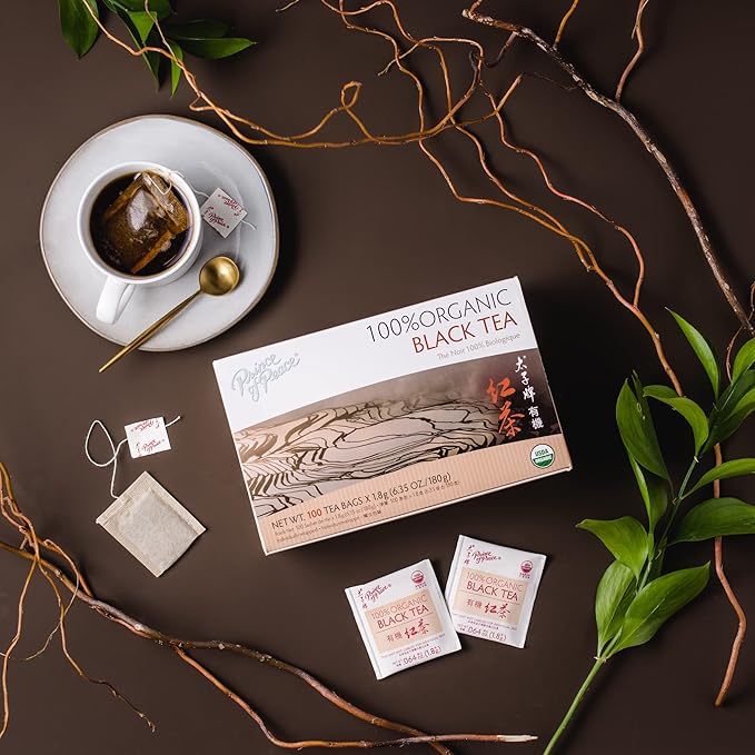 Prince of Peace Organic Black Tea, 2 Pack - 100 Tea Bags Each - Unsweetened, Lower Caffeine Alternative to Coffee - Herbal Health Benefits