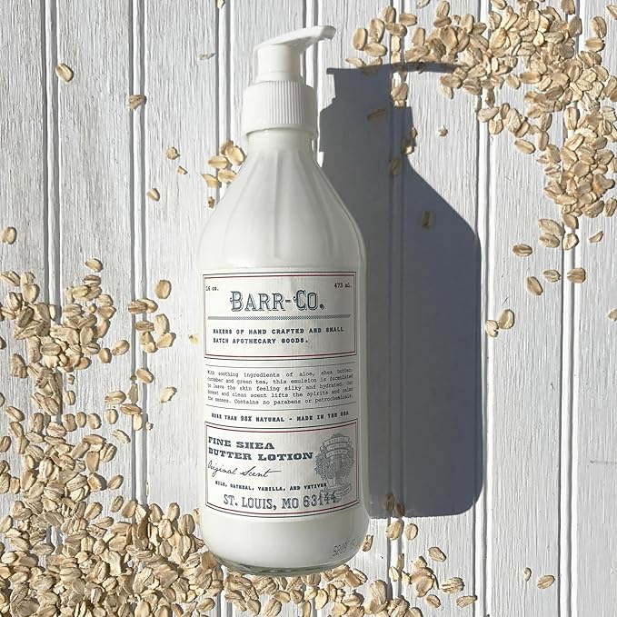 BARR-CO. Original Scent Shea Butter Lotion, Tranquil and Comforting Milky Scent with Oat, Vanilla & Vetiver, Shea Moisturizing Lotion for Sensitive Skin, 16 fl oz
