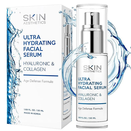 Hyaluronic Acid & Collagen Face Serum - Anti-Aging, Hydrating, Fine Lines, Wrinkles & Acne Scar Treatment - Dermatologist Tested Korean Skincare - Clean Beauty, Cruelty-Free - 1.69 oz
