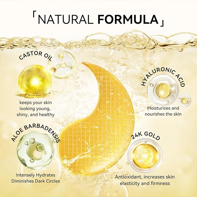 BREYLEE 24K Gold Eye Masks - 60 Pcs, Retinol & Caffeine Under Eye Patches for Reduce Fine Lines & Wrinkles, Puffy Eyes and Dark Circles Treatments, Improve and Firm Eye Skin