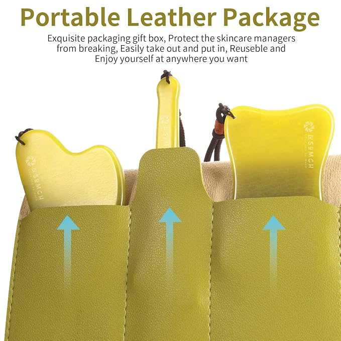 Gua Sha Facial Tool Set, Green Jade Stone Face Massager for Sculpting, Anti-Aging Skin Care Tools with Amethyst Facial Roller for Lymphatic Drainage, Beauty Gift for Women