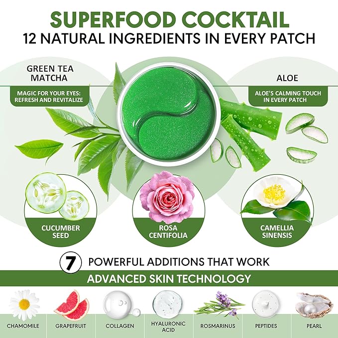 Eye Masks for Dark Circles and Puffiness – Hydrating Eye Patches with Collagen Hyaluronic Acid Green Tea & Aloe - Under Eye Treatment for Women and Men 30 Pairs