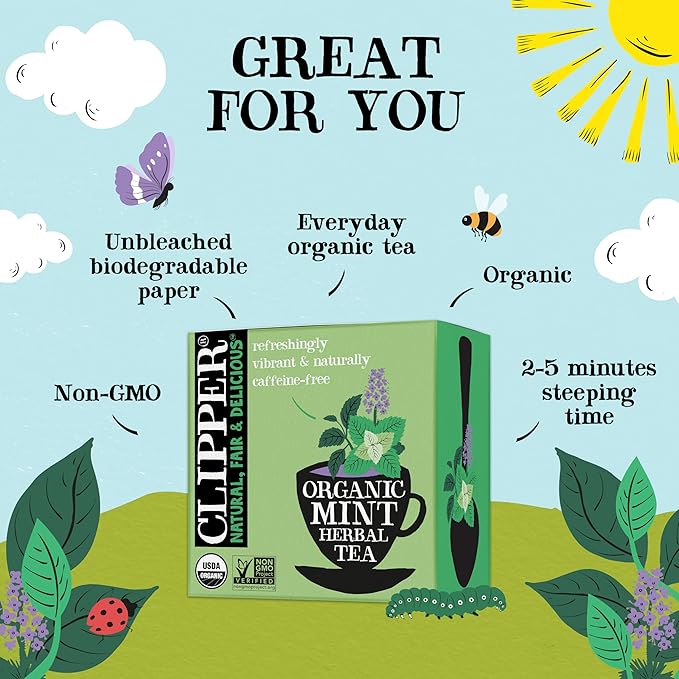 Clipper Tea Mint Herbal Teabags – Caffeine Free, USDA Organic, Great Hot or Iced – Refreshing, Natural, Fair & Delicious – 200 Tea Bags
