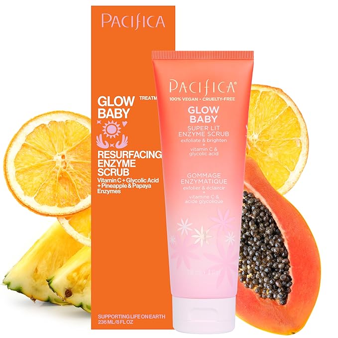Pacifica Face Scrub - Glow Baby Super Lit Enzyme Scrub Mini, Skincare, Exfoliating Face Wash, Vitamin C, Glycolic Acid, Pore Cleaner, For Soft and Smooth Skin, Vegan, Travel Size, 1.4 fl oz (1 Count)